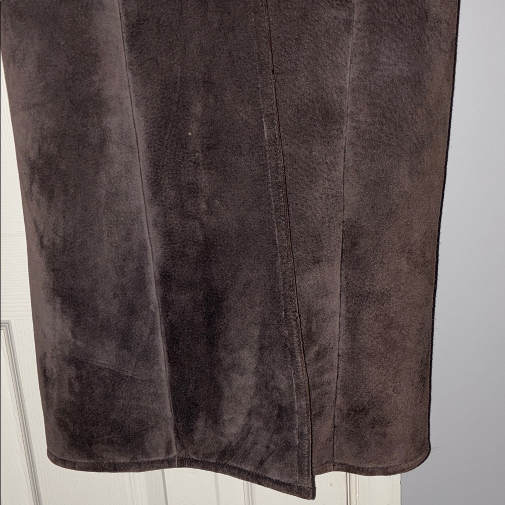 Long Brown Suede Coat with Mink Fur Trim - Women's Size M - Picture 7 of 15